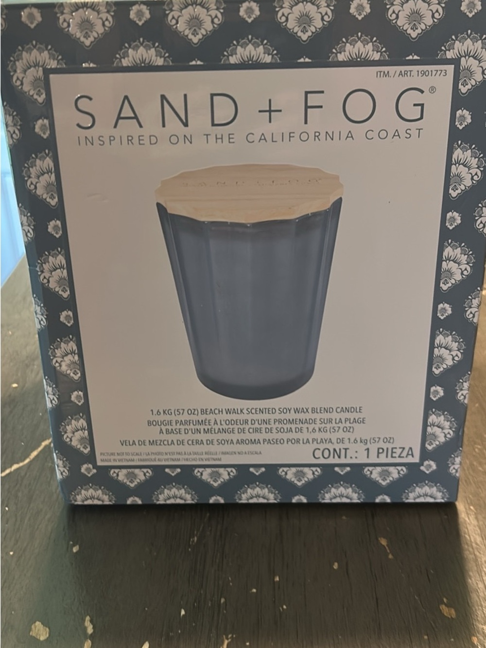Sand + Fog Blue Scented Soy Candle with Natural Wood Lid